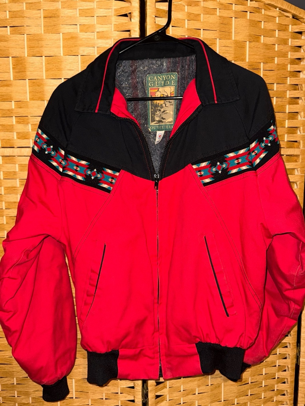 Canyon Guide Red & Black/ Aztec Men's Zip-Up 90s Bomber Jacket